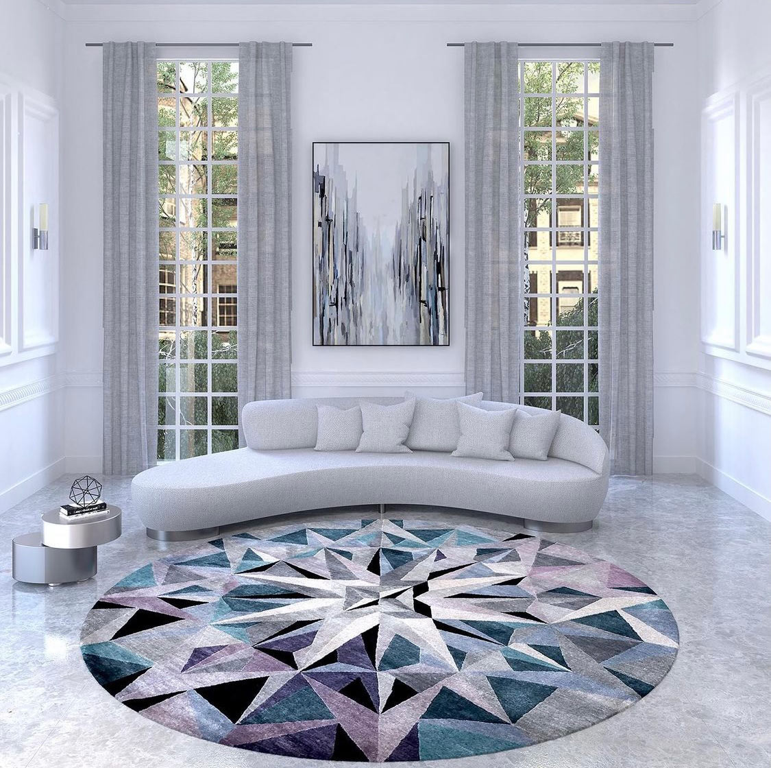 Home interior w/ Matrix rug